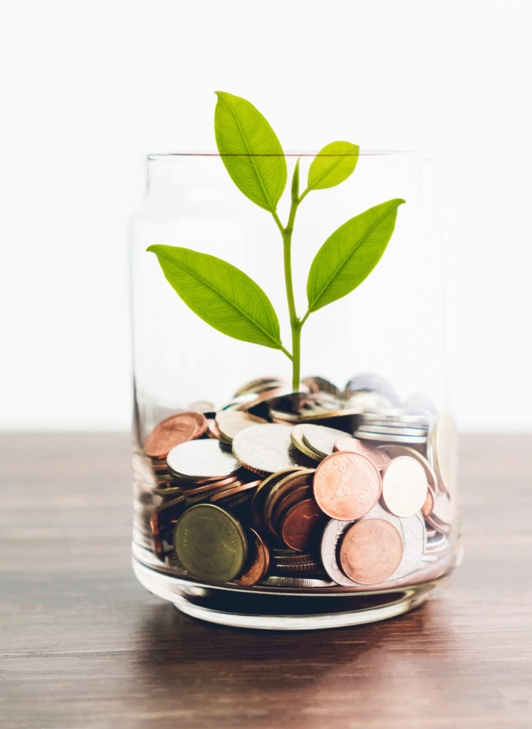 Coins in a bottle and the green tree, Represents the financial growth. The more money you save, the more you will get.