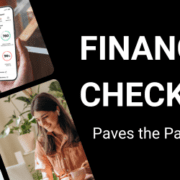 Collage of family photos on a black background with a stethoscope icon to promote financial checkup