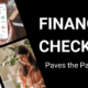 Collage of family photos on a black background with a stethoscope icon to promote financial checkup