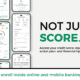 Multiple cell phone screens displaying different aspects of the United Fidelity Bank Credit Score tool.