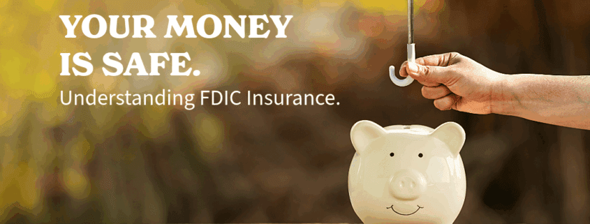 Piggy bank with an umbrella over the top to represent your money being safe at an FDIC insured bank like United Fidelity Bank