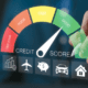 Digital credit score meter reaching the "Excellent" mark, symbolizing financial confidence and goal achievement.