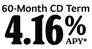 60-Month CD Rate 60-Month CD Term is 4.16% APY*